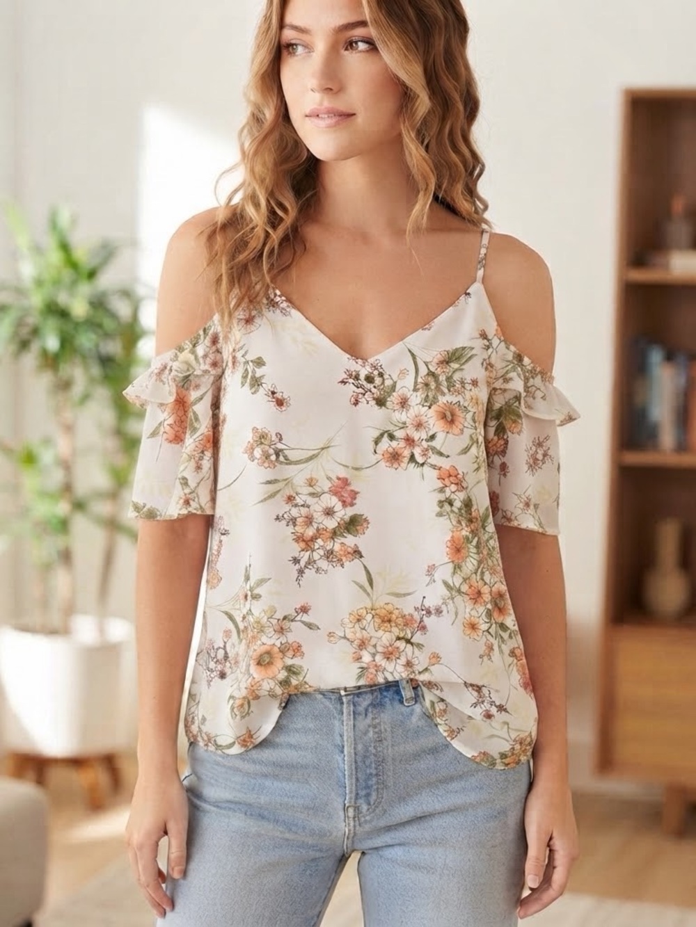 Haute Monde White Floral Cold-Shoulder Cami Top